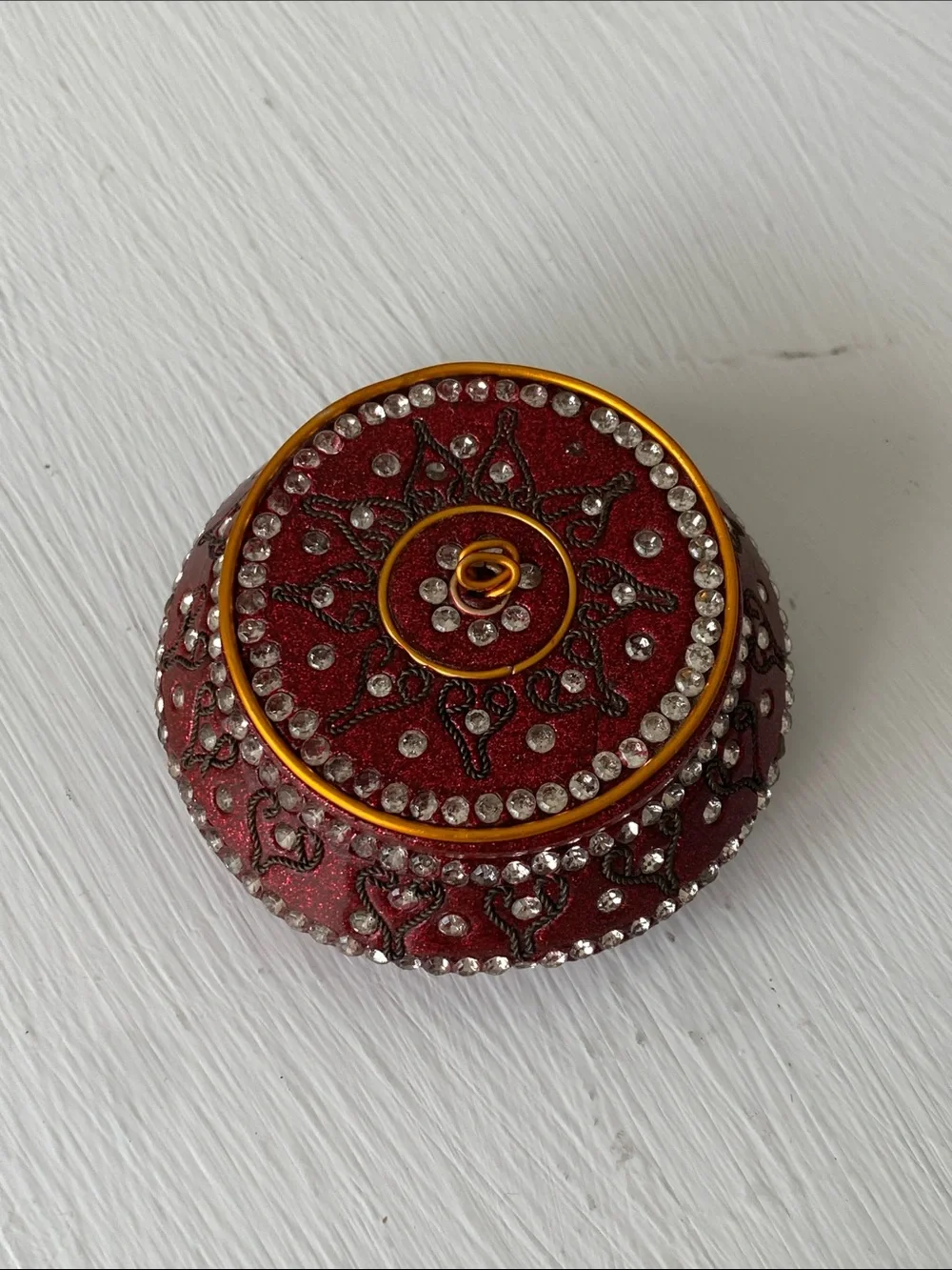 Mediterranean Embellished Trinket Box - Deep Red with Rhinestones & Glitter